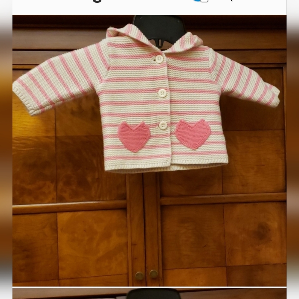 BabyGap Pink and Cream Baby Hoodie Sweater Bear Ear Detail Size 0-3M